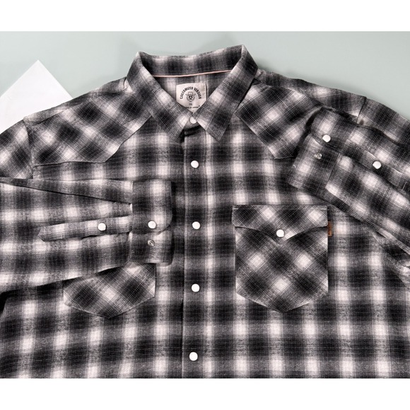 Customised Version Mens 2XL B & W Checkered Long Sleeve Pearl Snap Flannel Shirt - Picture 1 of 12
